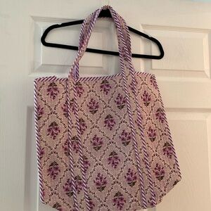 Large Quilted Cotton Tote Bag Purple Floral
